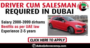 DRIVER CUM SALESMAN REQUIRED IN DUBAI