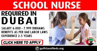 SCHOOL NURSE REQUIRED IN DUBAI