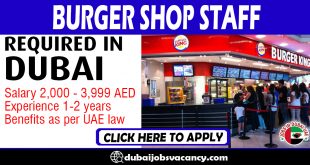 BURGER SHOP STAFF REQUIRED IN DUBAI