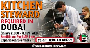 KITCHEN STEWARD REQUIRED IN DUBAI