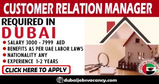 CUSTOMER RELATION MANAGER REQUIRED IN DUBAI