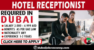 HOTEL RECEPTIONIST REQUIRED IN DUBAI