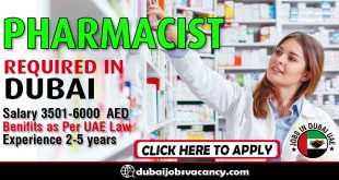 PHARMACIST REQUIRED IN DUBAI