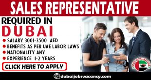 SALES REPRESENTATIVE REQUIRED IN DUBAI